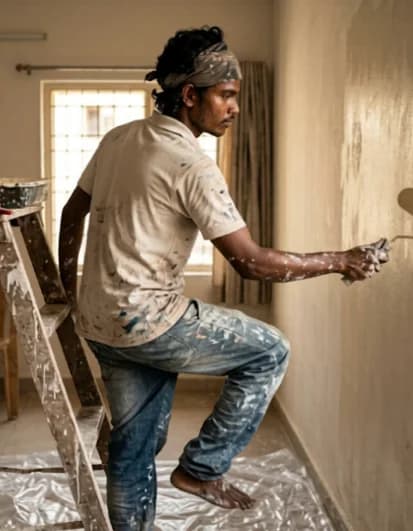 A painter finishing an interior wall